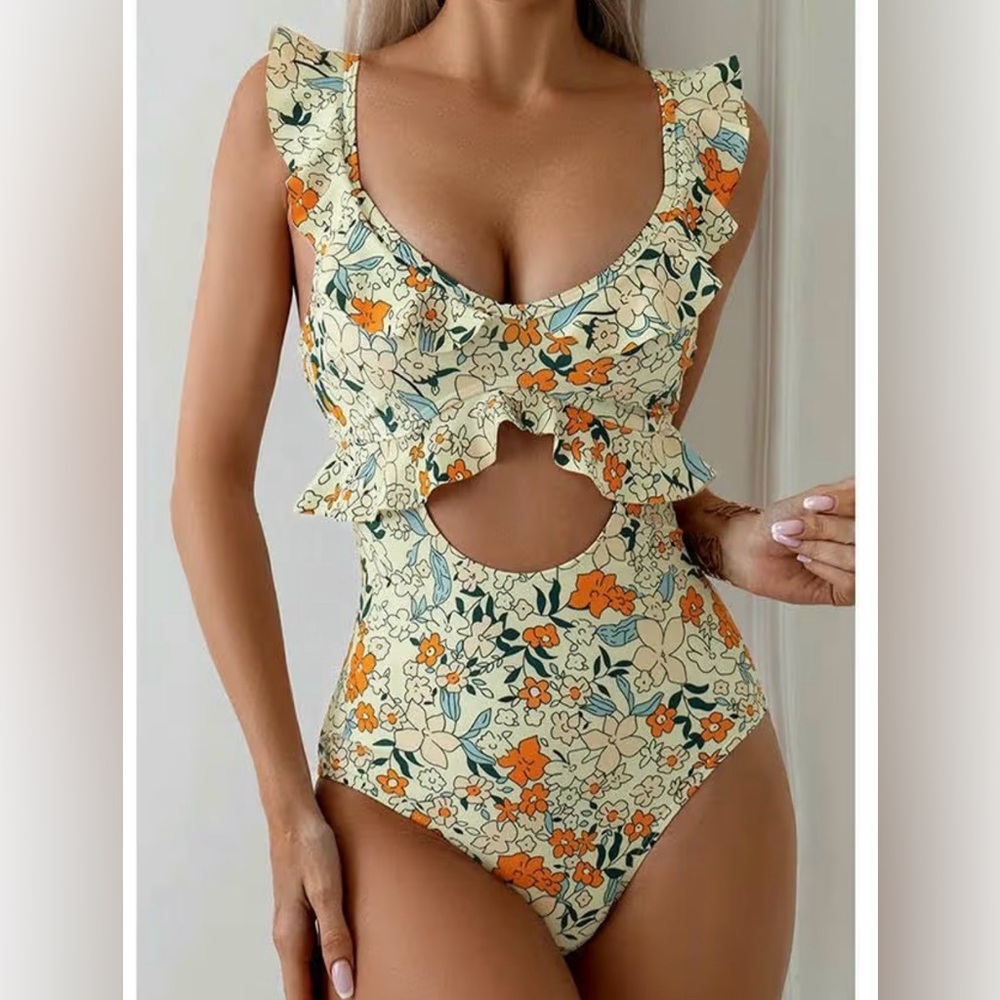 Floral Ruffle One Piece Swimsuit
